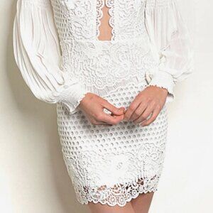 Sexy White Lace Long Sleeve Mini Dress